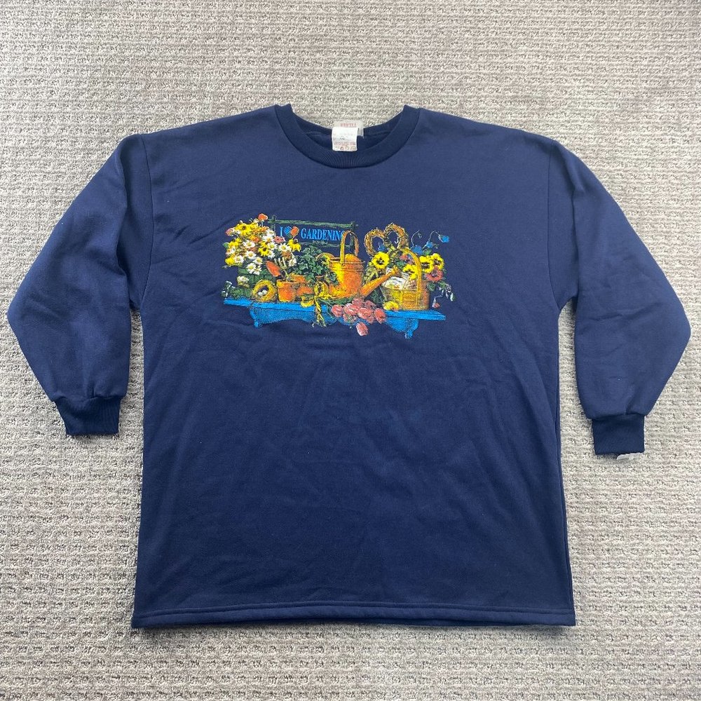 Coastal Grandma Vintage 80s Sweater Women Sz 40 Navy Blue I Love Gardening